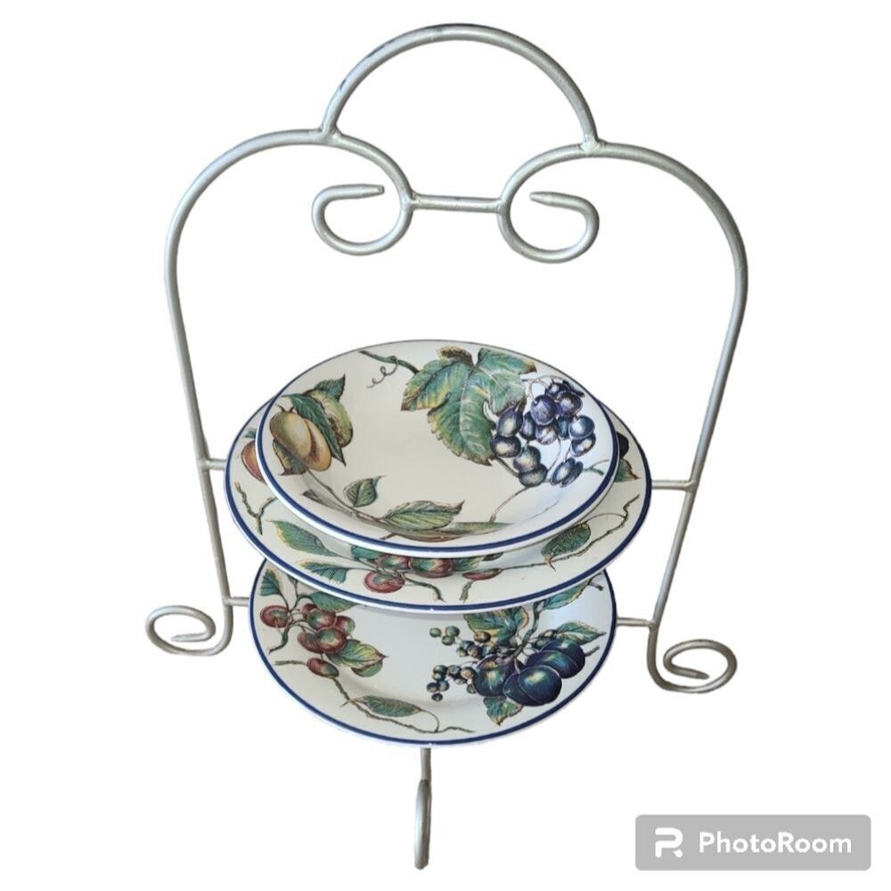PIER 1 MACINTOSH Earthenware Angleterre Fruit Round Dinner Plate and stand home